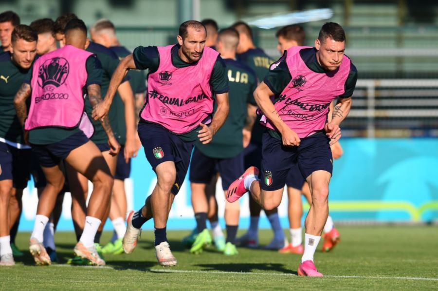 Italy national team Chiellini Belotti training euro 2020