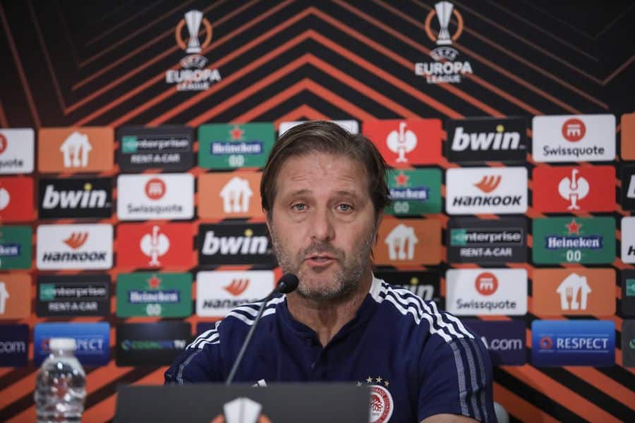olympiacos pedro martins antwerp press conference europa league