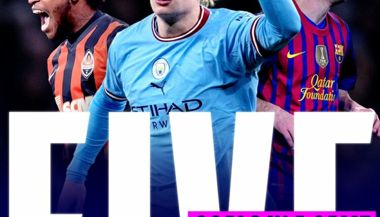 five goals in ucl game haaland messi